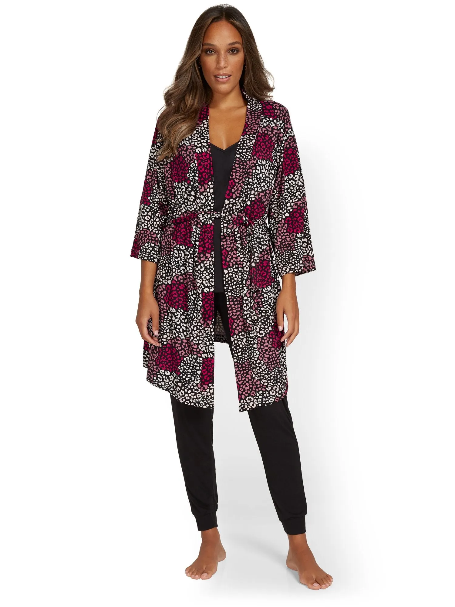 3-Piece Leopard-Print Robe & Pajama Set