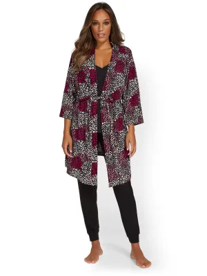 3-Piece Leopard-Print Robe & Pajama Set
