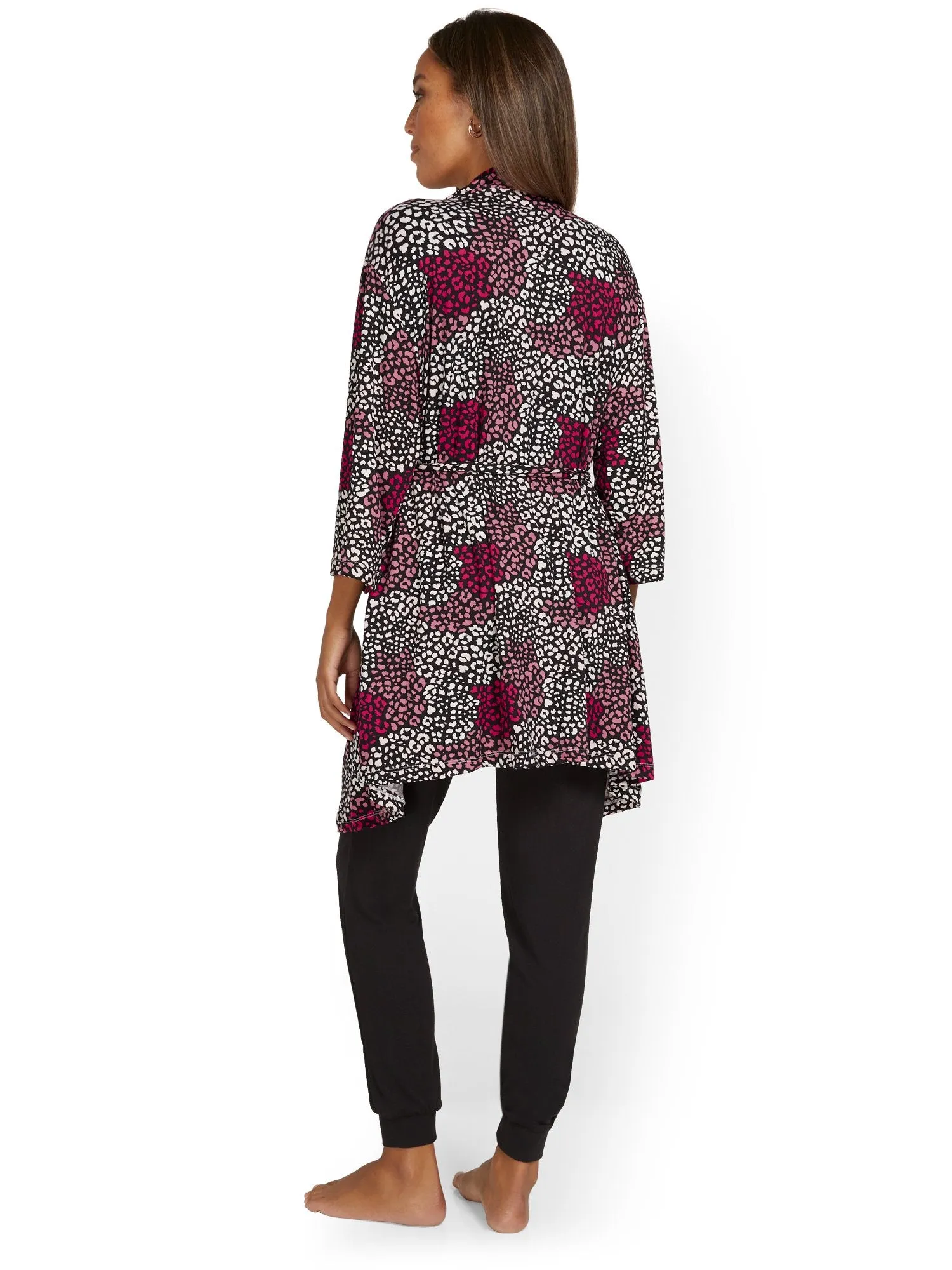 3-Piece Leopard-Print Robe & Pajama Set