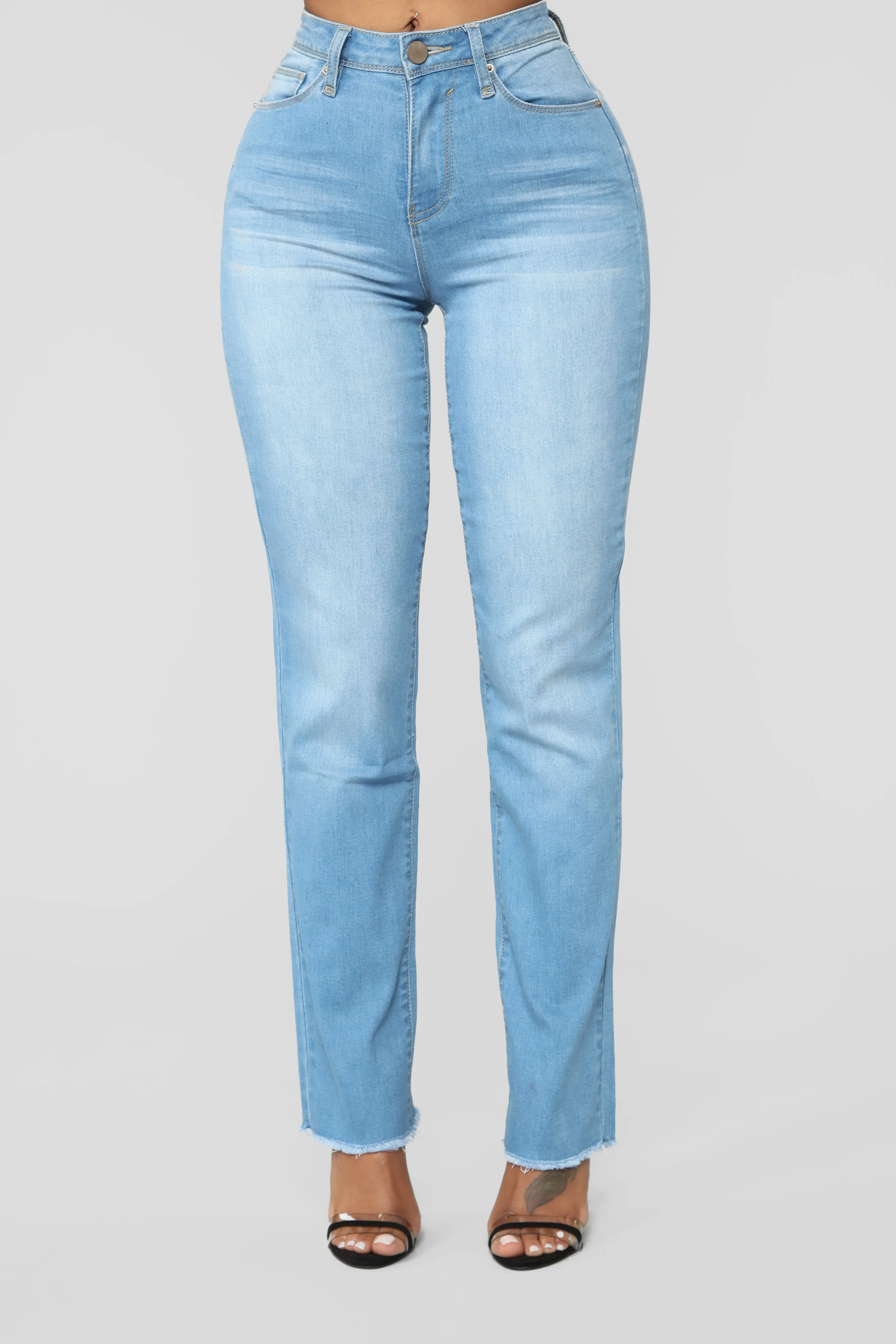 Alexa Frayed Mom Jeans - Light Blue Wash