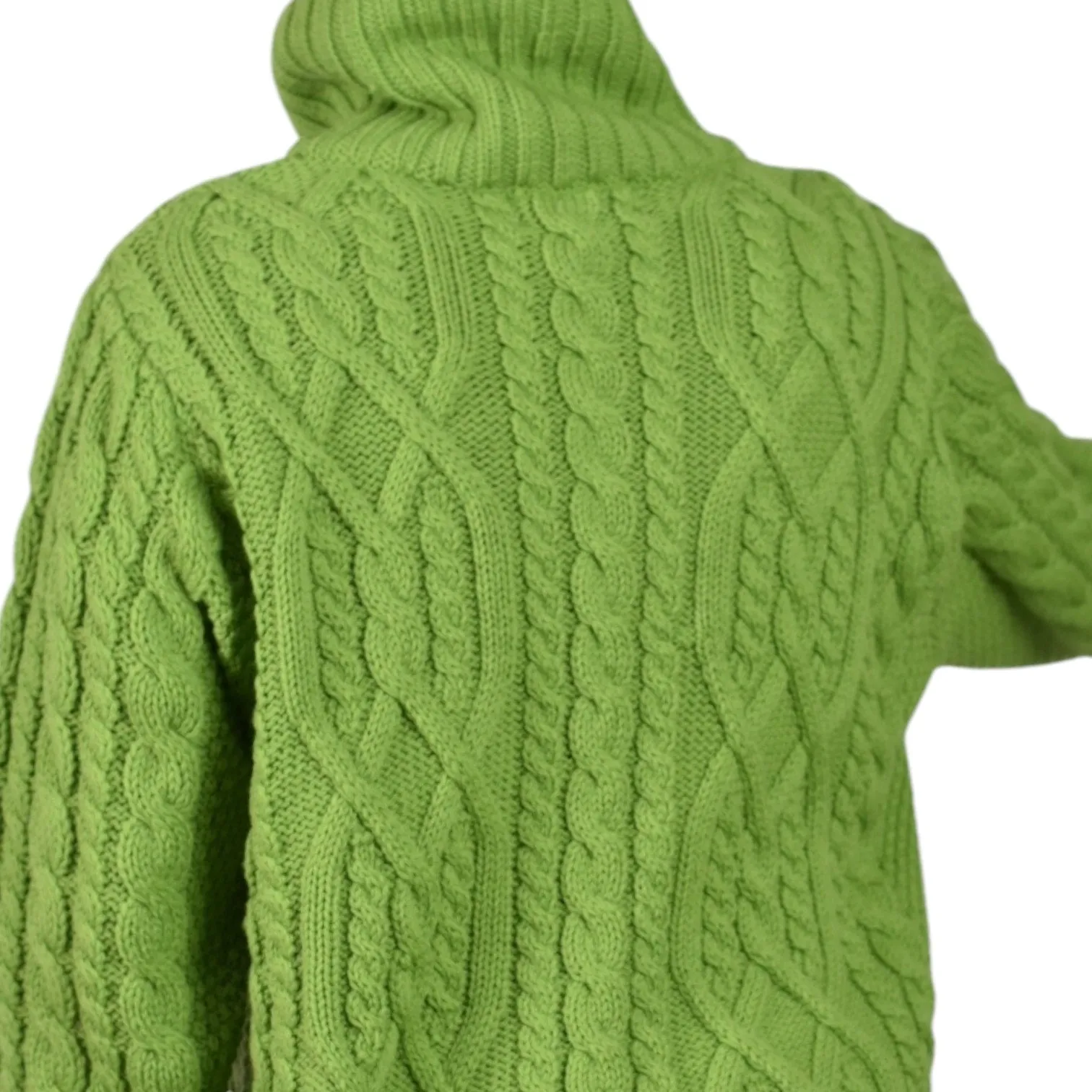 Aran Crafts Zip Front Sweater Green Wool Cardigan Irish Cable Knit Chunky Large