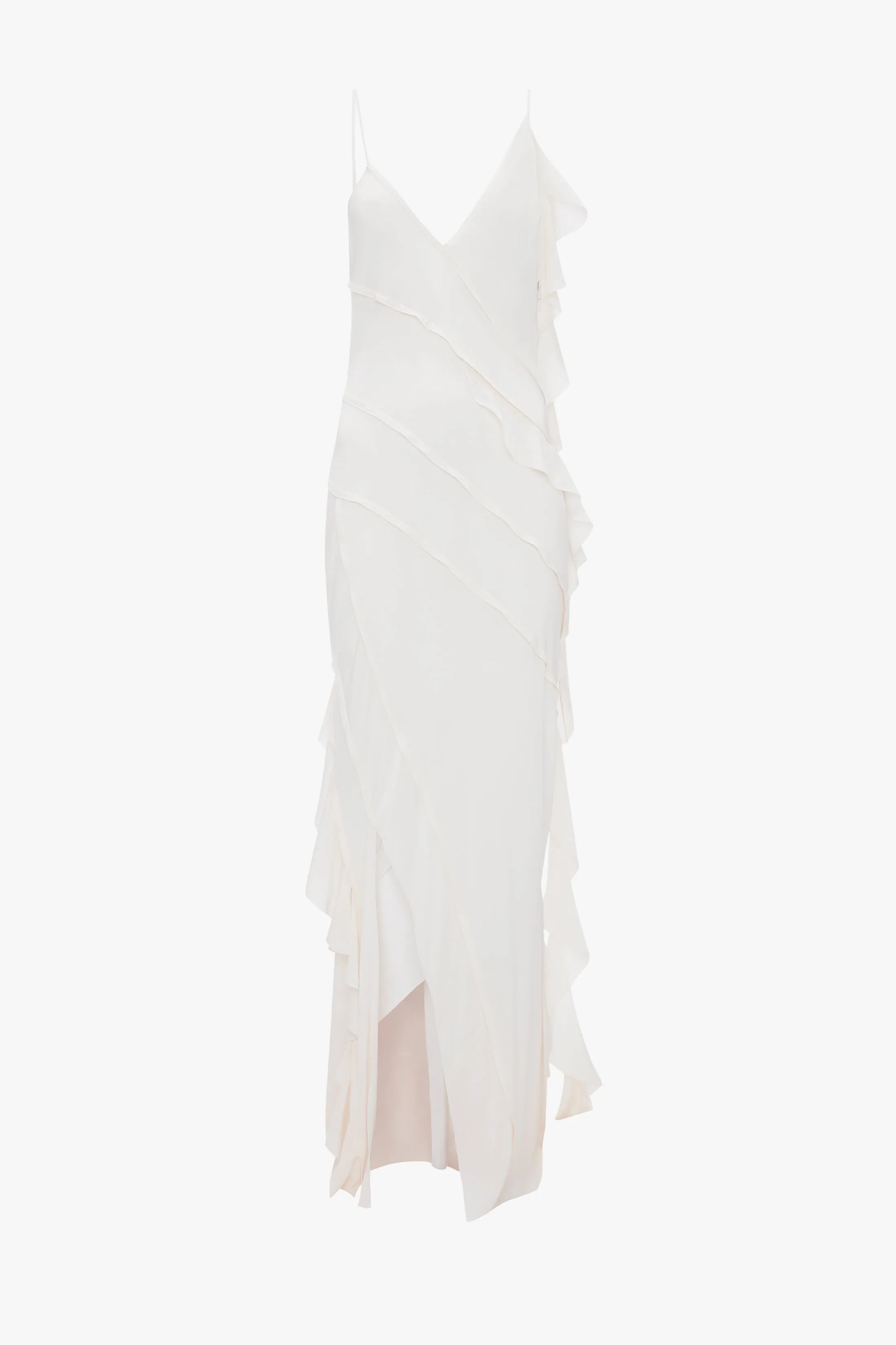 Asymmetric Bias Frill Dress In Ivory