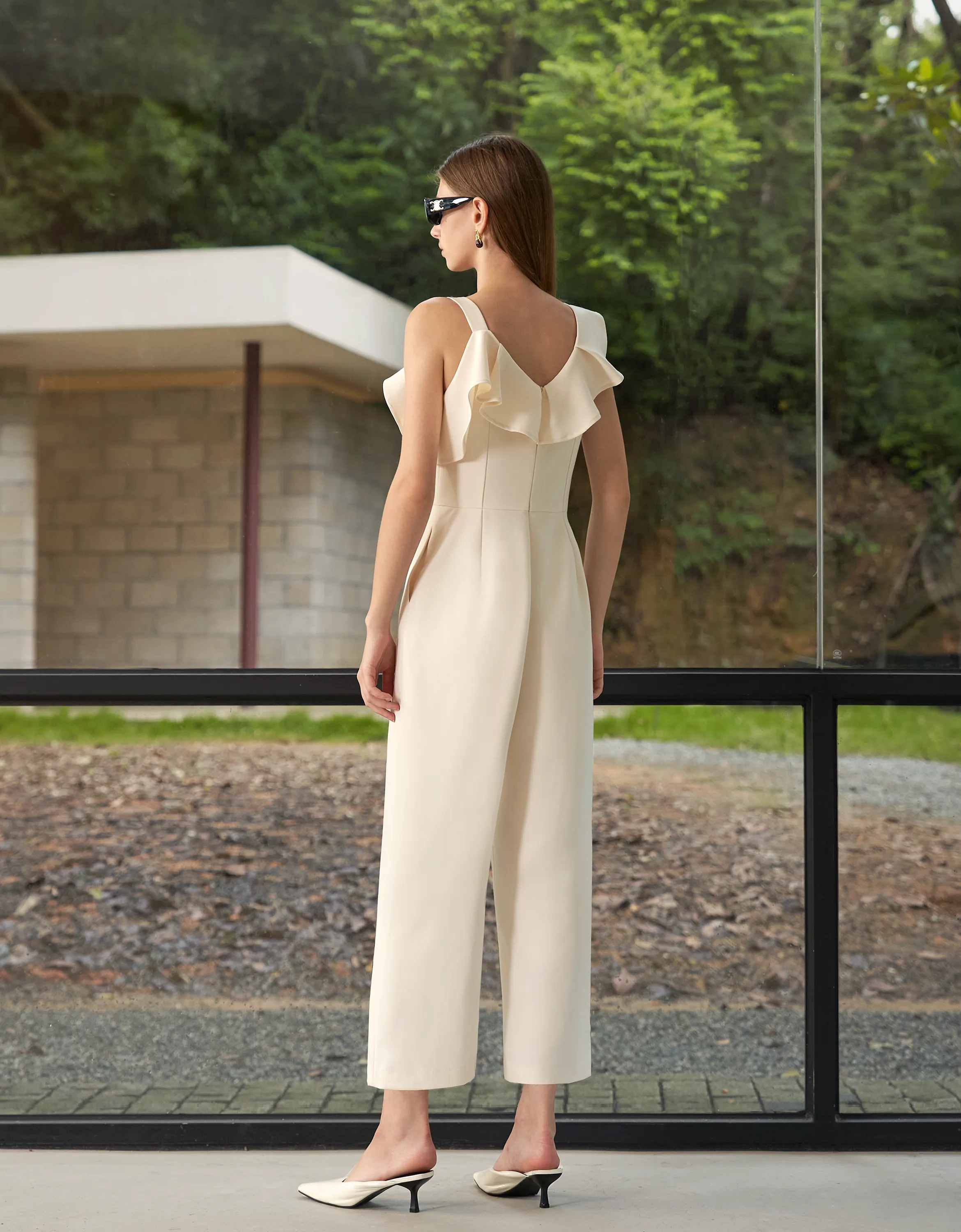 Asymmetric Ruffled Neck Jumpsuit