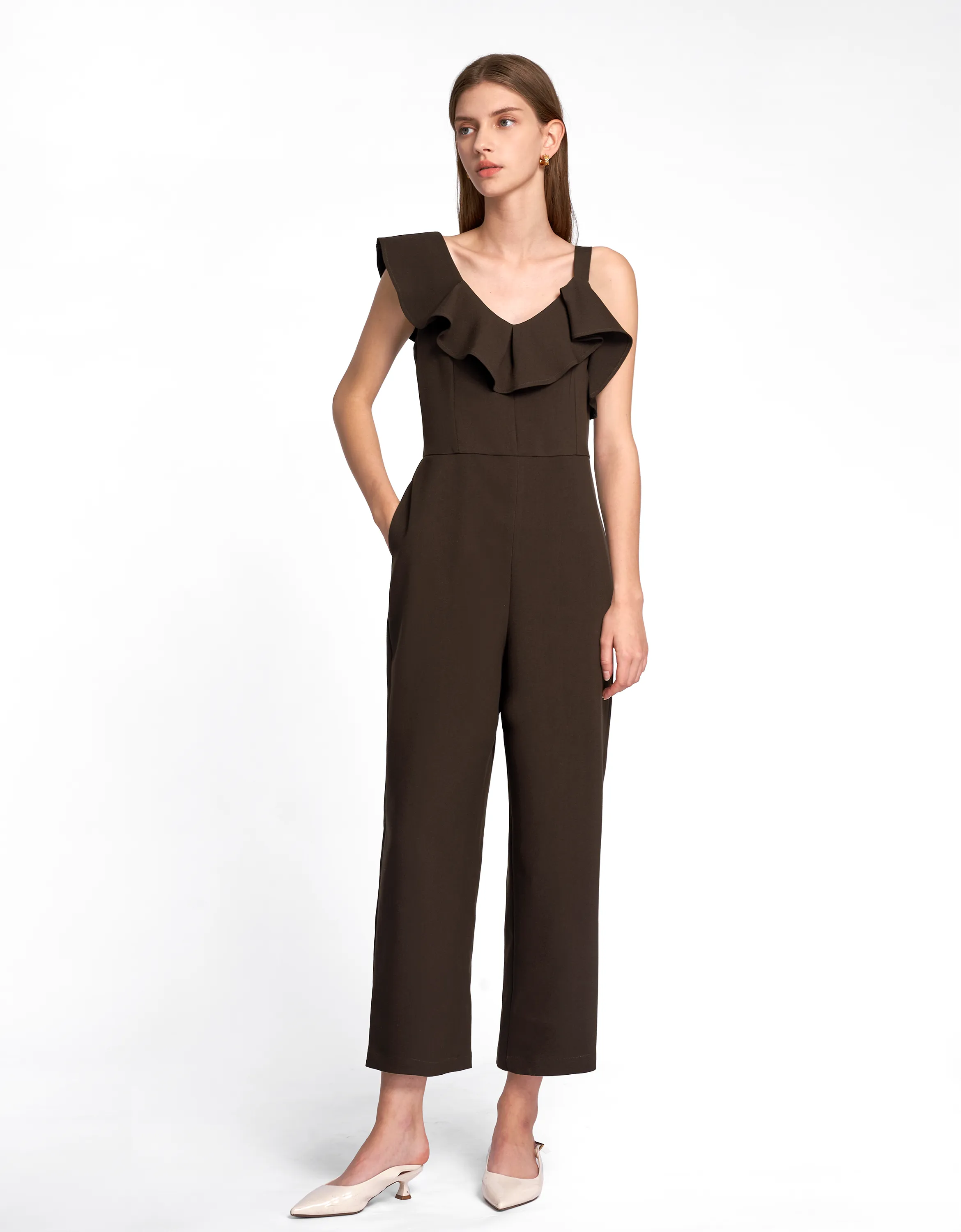 Asymmetric Ruffled Neck Jumpsuit