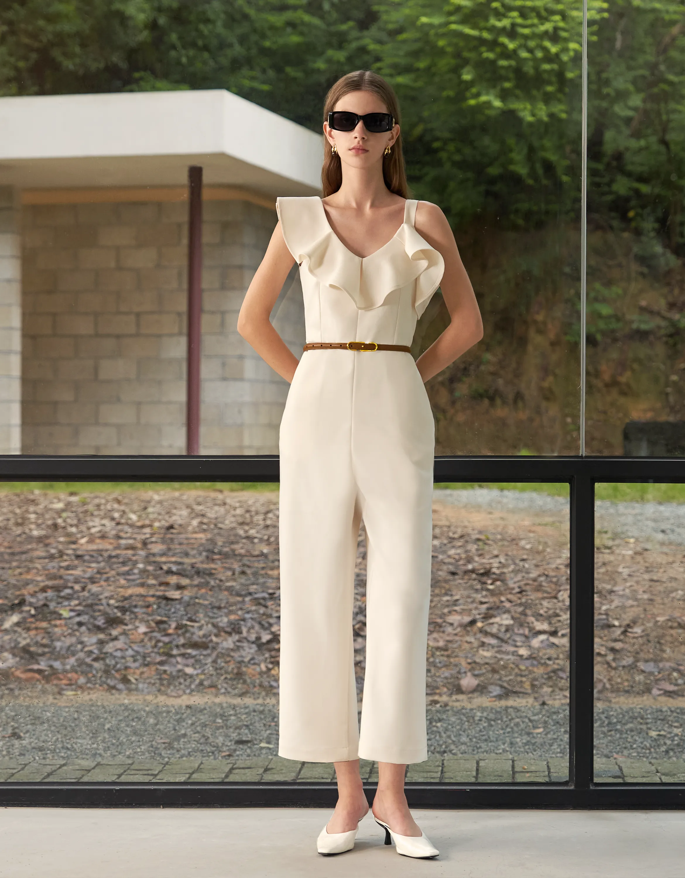Asymmetric Ruffled Neck Jumpsuit