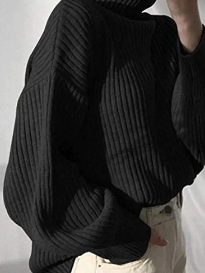 Back To School Sonicelife Solid Turtleneck Ribbed Knit Sweater