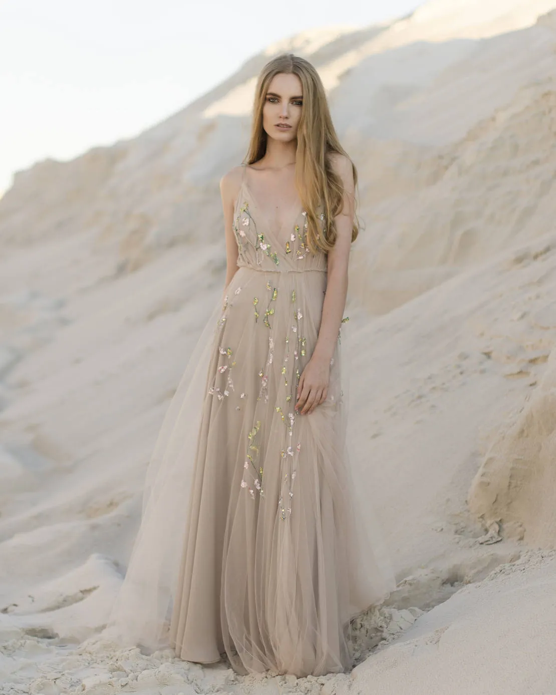 Backless Prom Dresses with Slit A Line Embroidery Beautiful Beach Open Back Prom Dress JKL1508