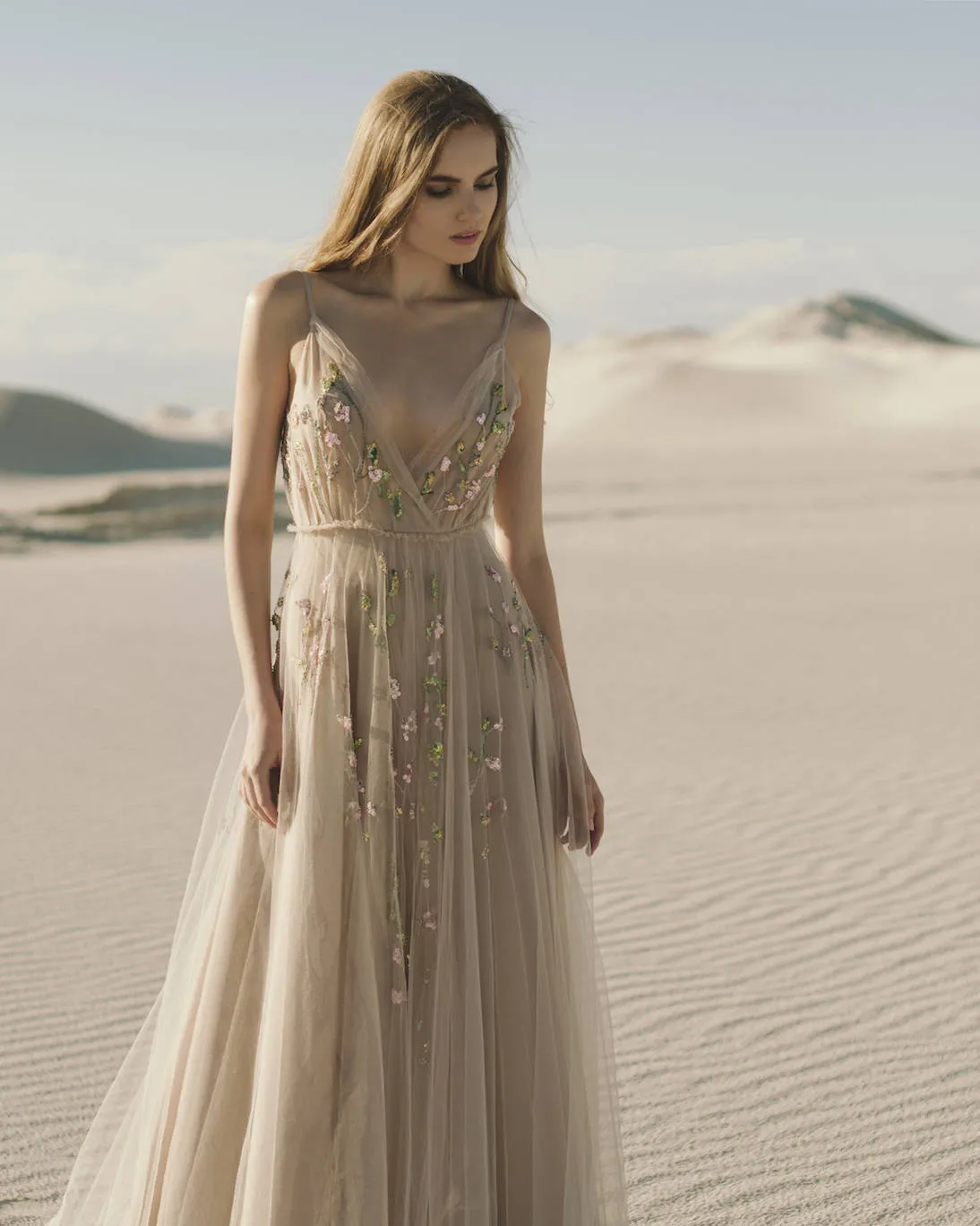 Backless Prom Dresses with Slit A Line Embroidery Beautiful Beach Open Back Prom Dress JKL1508