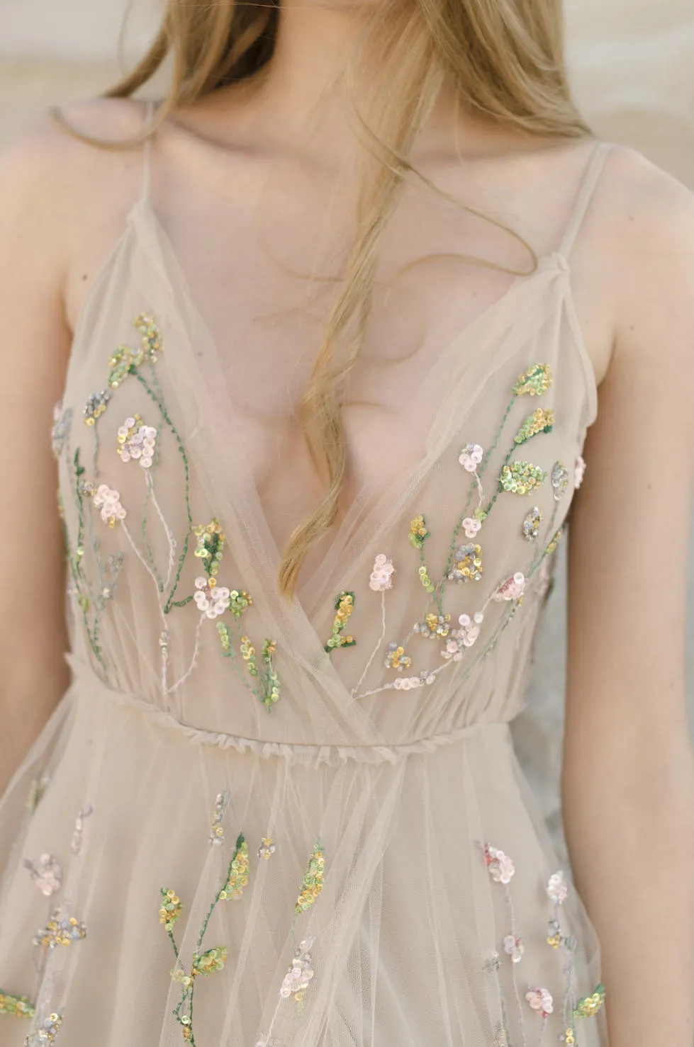 Backless Prom Dresses with Slit A Line Embroidery Beautiful Beach Open Back Prom Dress JKL1508