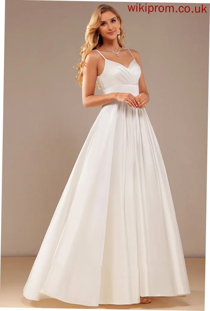 Ball-Gown/Princess Dress Wedding Dresses Izabelle Wedding V-neck Pockets Satin With Floor-Length