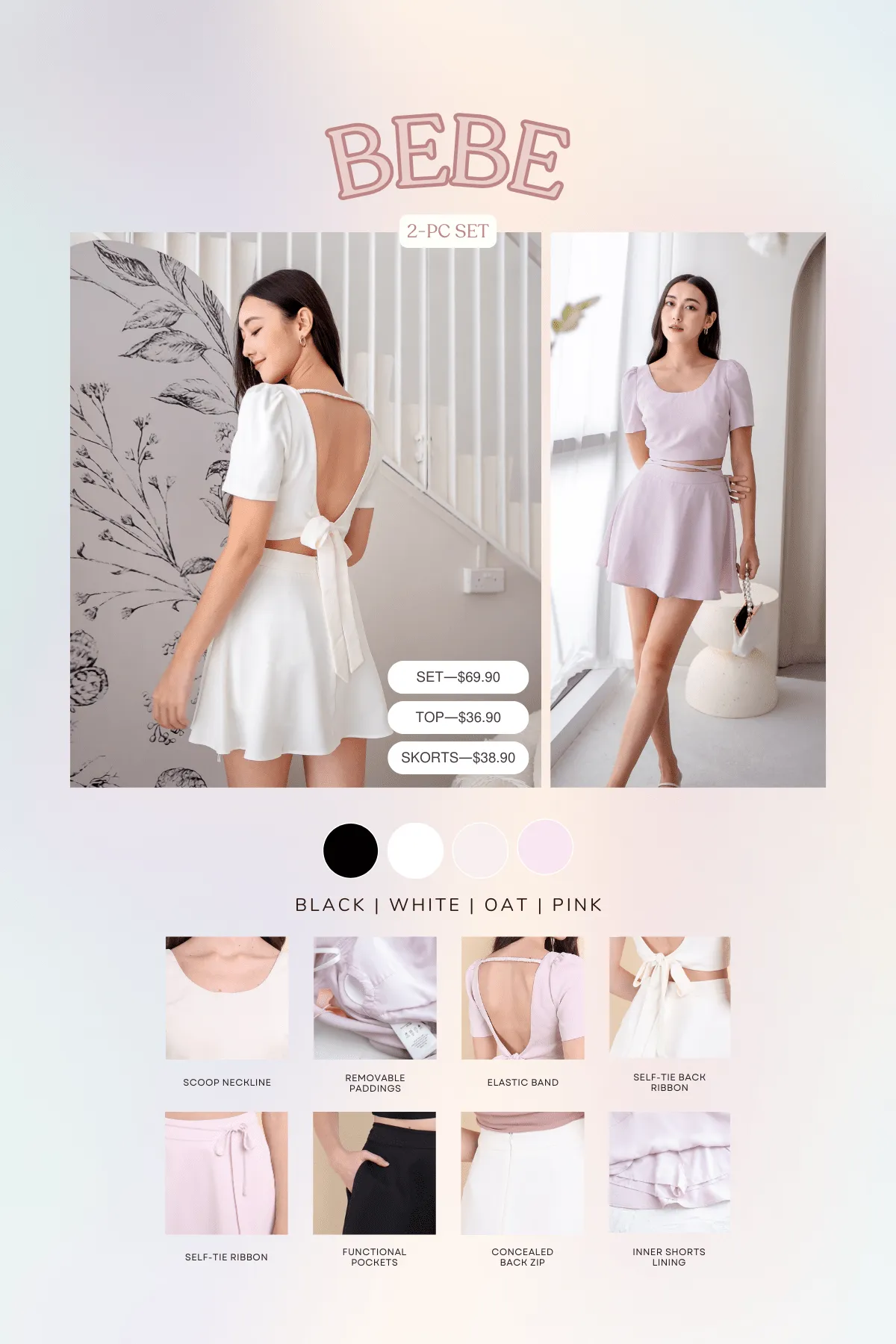 BEBE PADDED BOW OPEN BACK TOP IN OAT