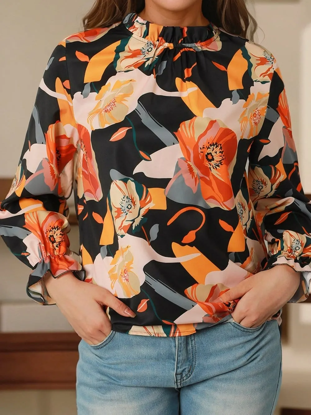 Black and Orange Floral Shirt