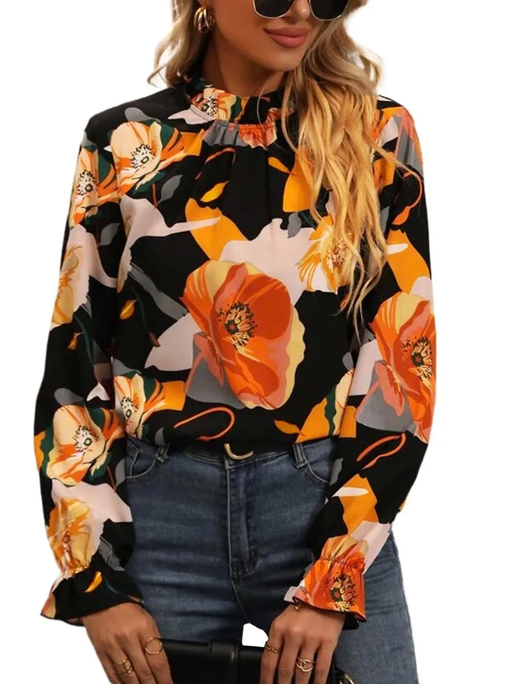 Black and Orange Floral Shirt