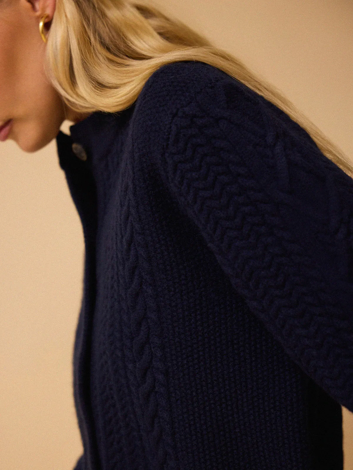 Blair Cable Knit Merino Cardigan - Navy