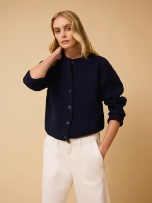 Blair Cable Knit Merino Cardigan - Navy