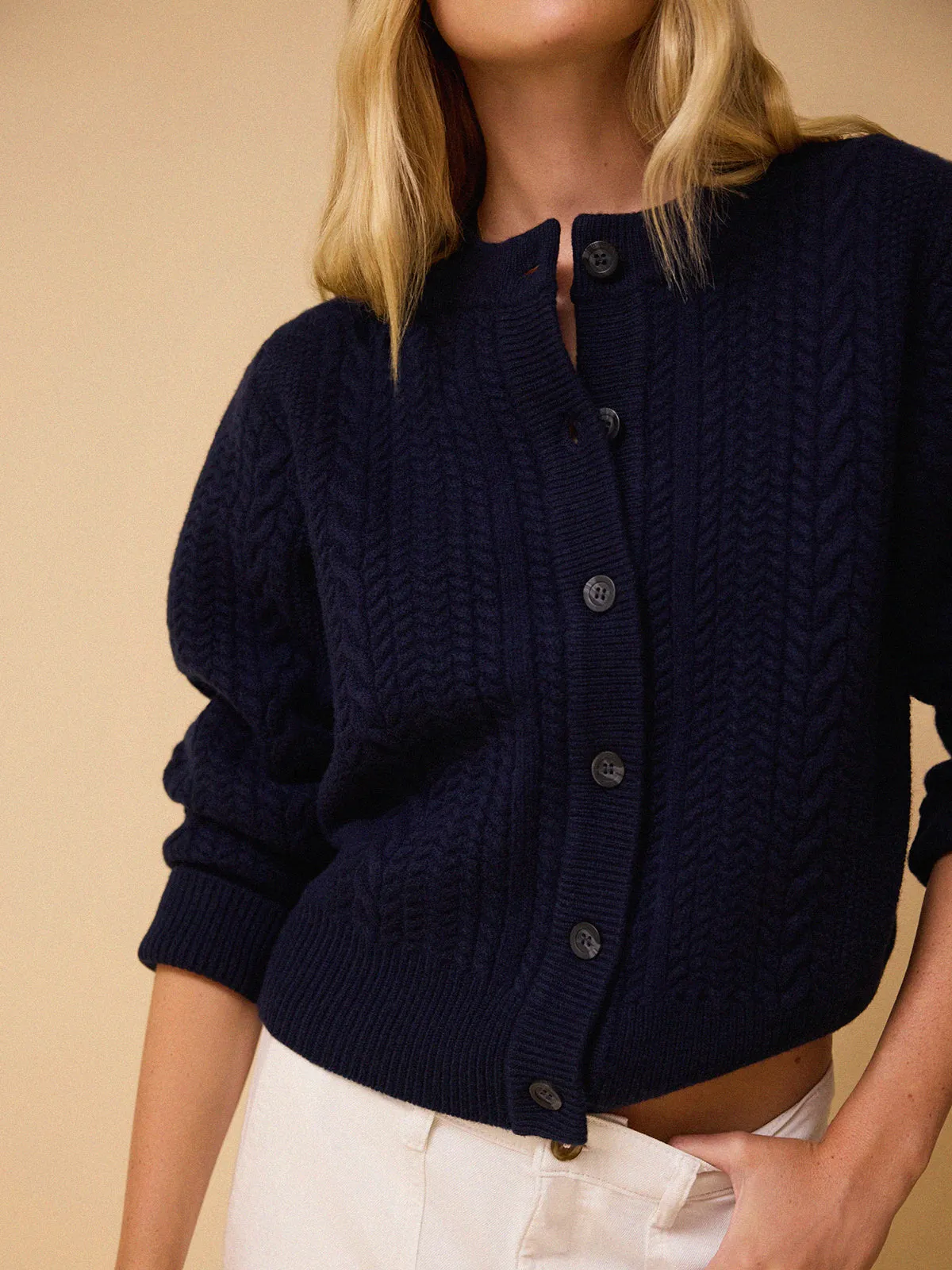 Blair Cable Knit Merino Cardigan - Navy