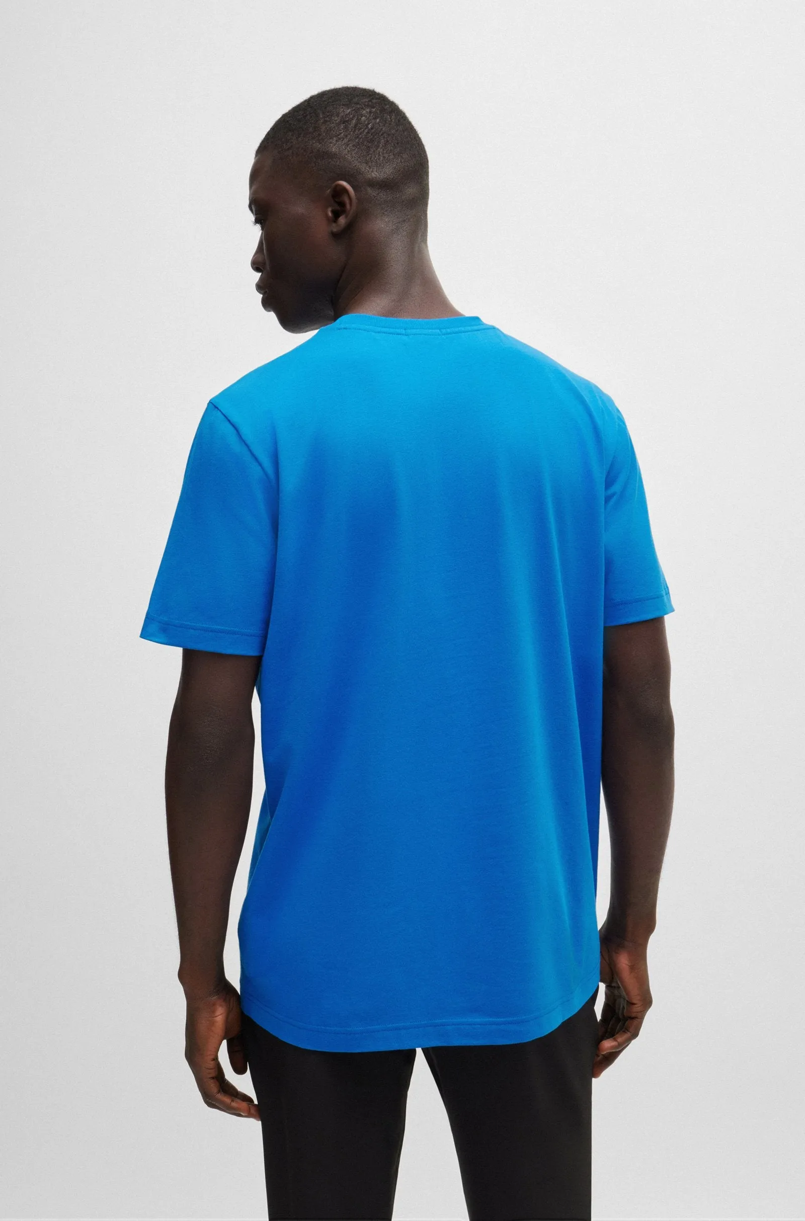 Boss Stretch-Cotton Short-Sleeved T-Shirt with Logo Artwork - Blue