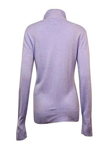 Cable Knit Long Sleeves Turtleneck Sweater Purple M