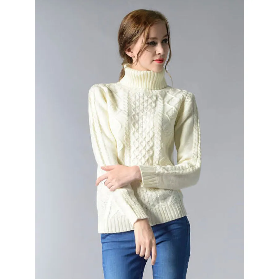 Cable-Knit Turtleneck Pullover Sweater