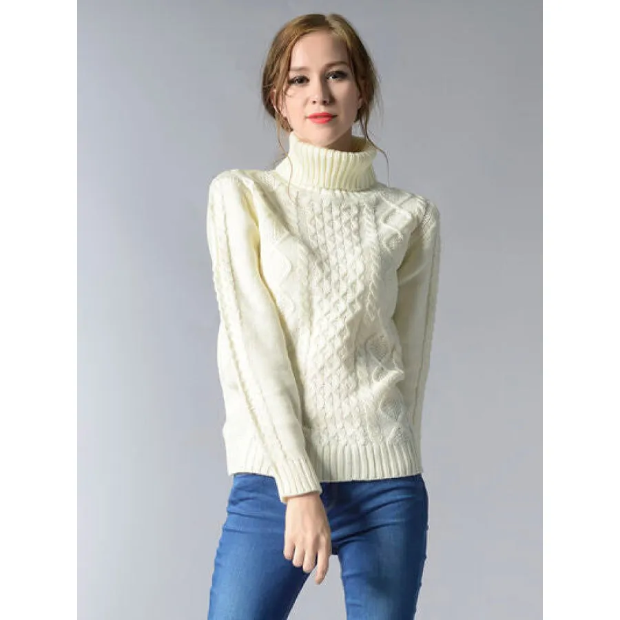 Cable-Knit Turtleneck Pullover Sweater
