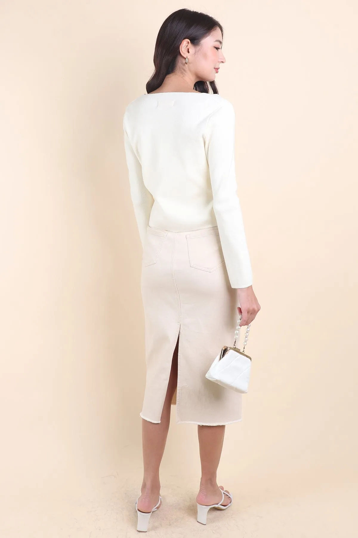 CHELLA TIE-KNOT CARDIGAN IN BUTTERMILK
