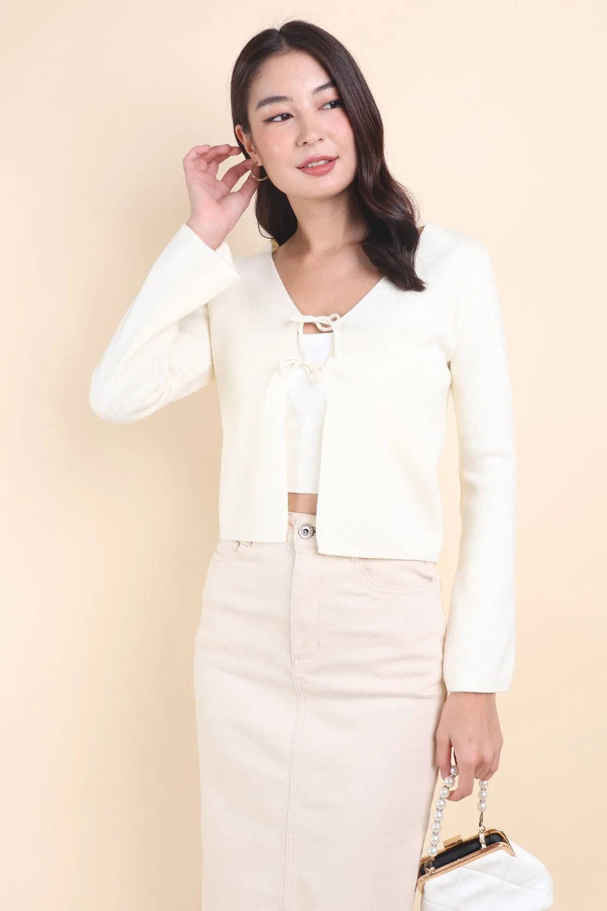 CHELLA TIE-KNOT CARDIGAN IN BUTTERMILK