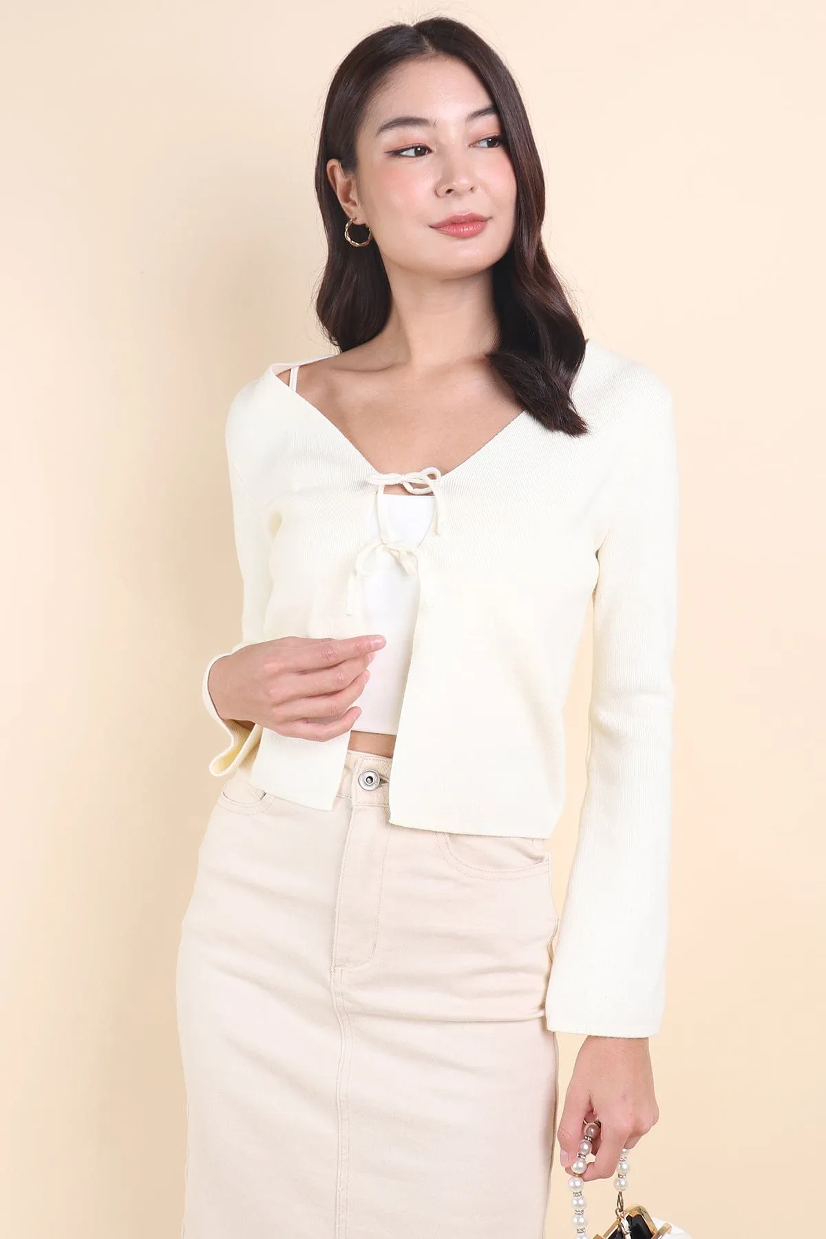 CHELLA TIE-KNOT CARDIGAN IN BUTTERMILK