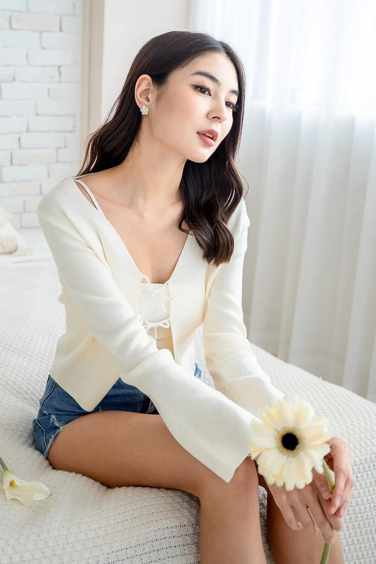 CHELLA TIE-KNOT CARDIGAN IN BUTTERMILK