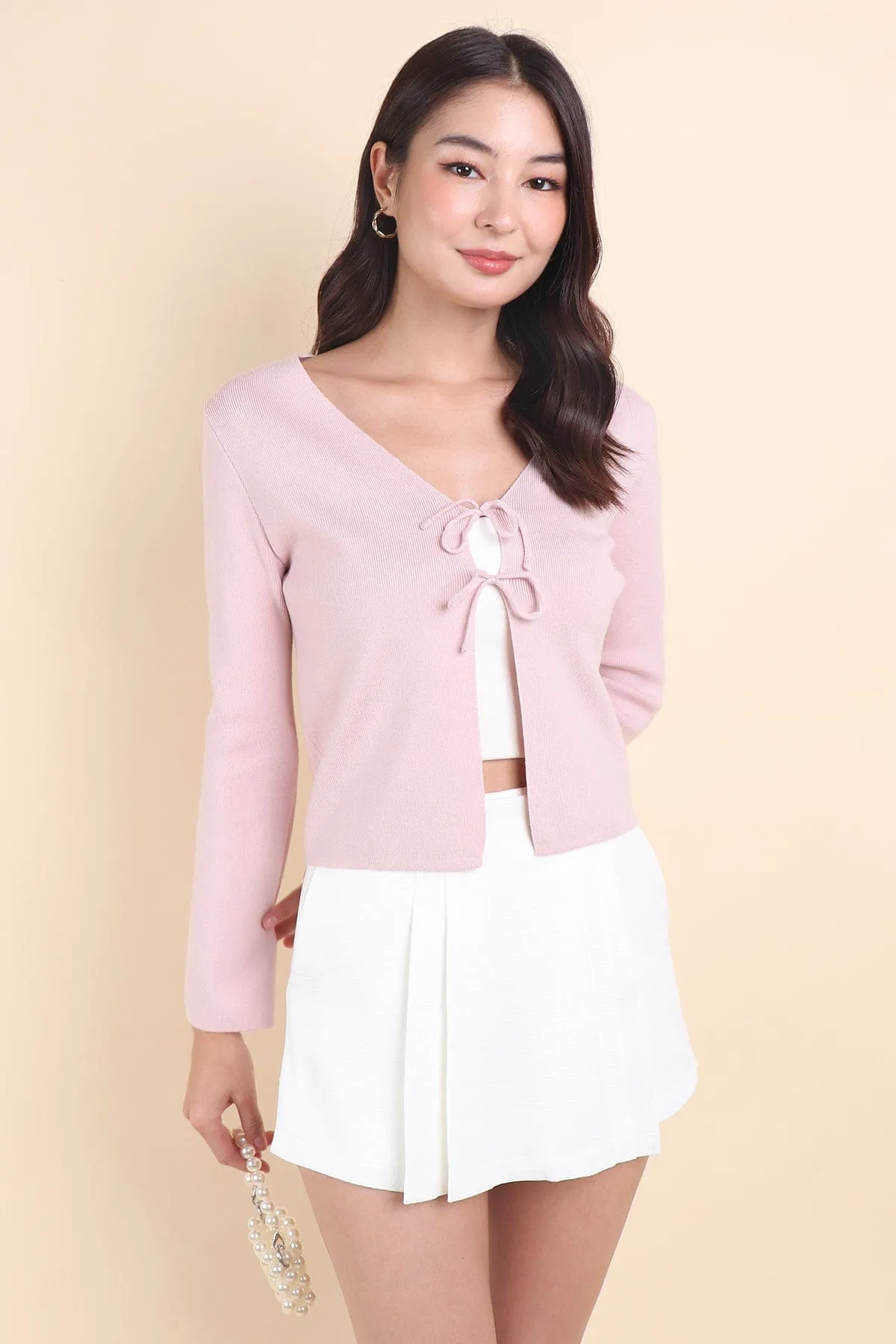 CHELLA TIE-KNOT CARDIGAN IN PINK