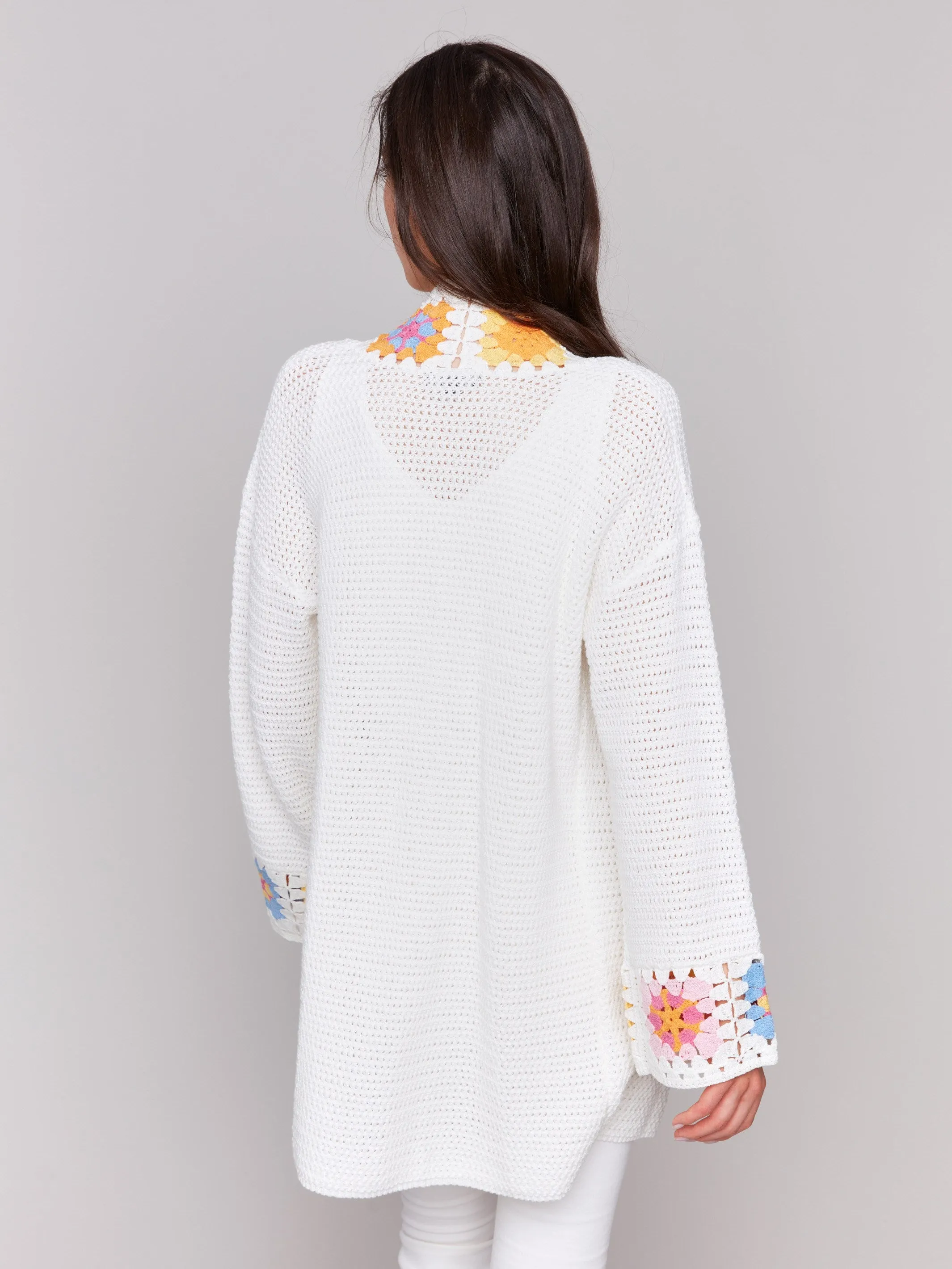 Cotton Crochet Border Cardigan - Natural