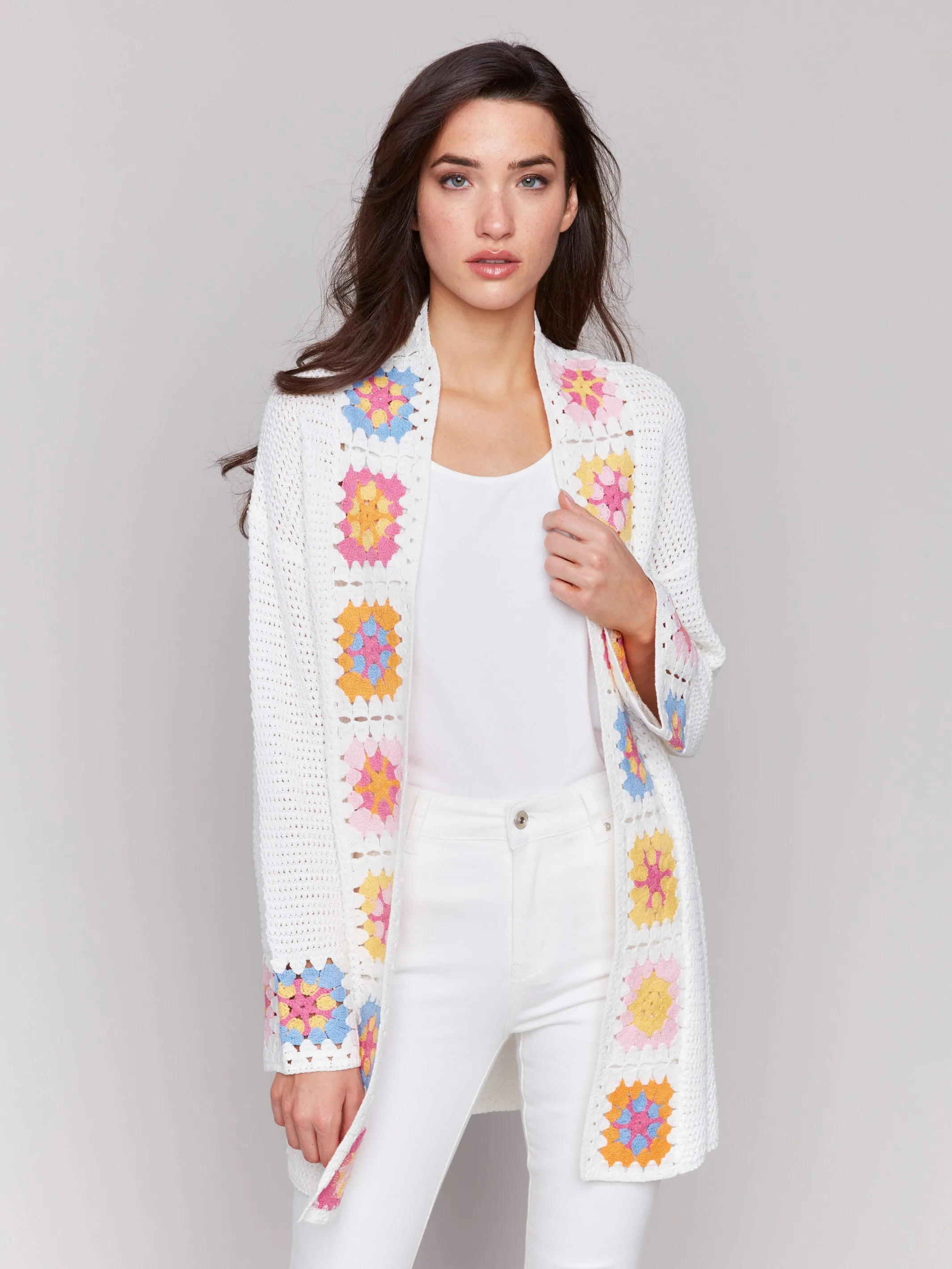 Cotton Crochet Border Cardigan - Natural