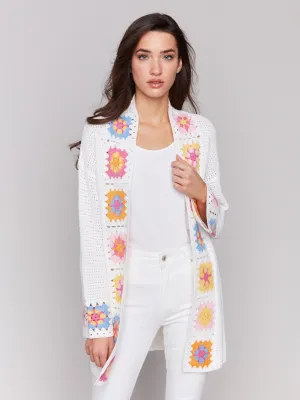 Cotton Crochet Border Cardigan - Natural