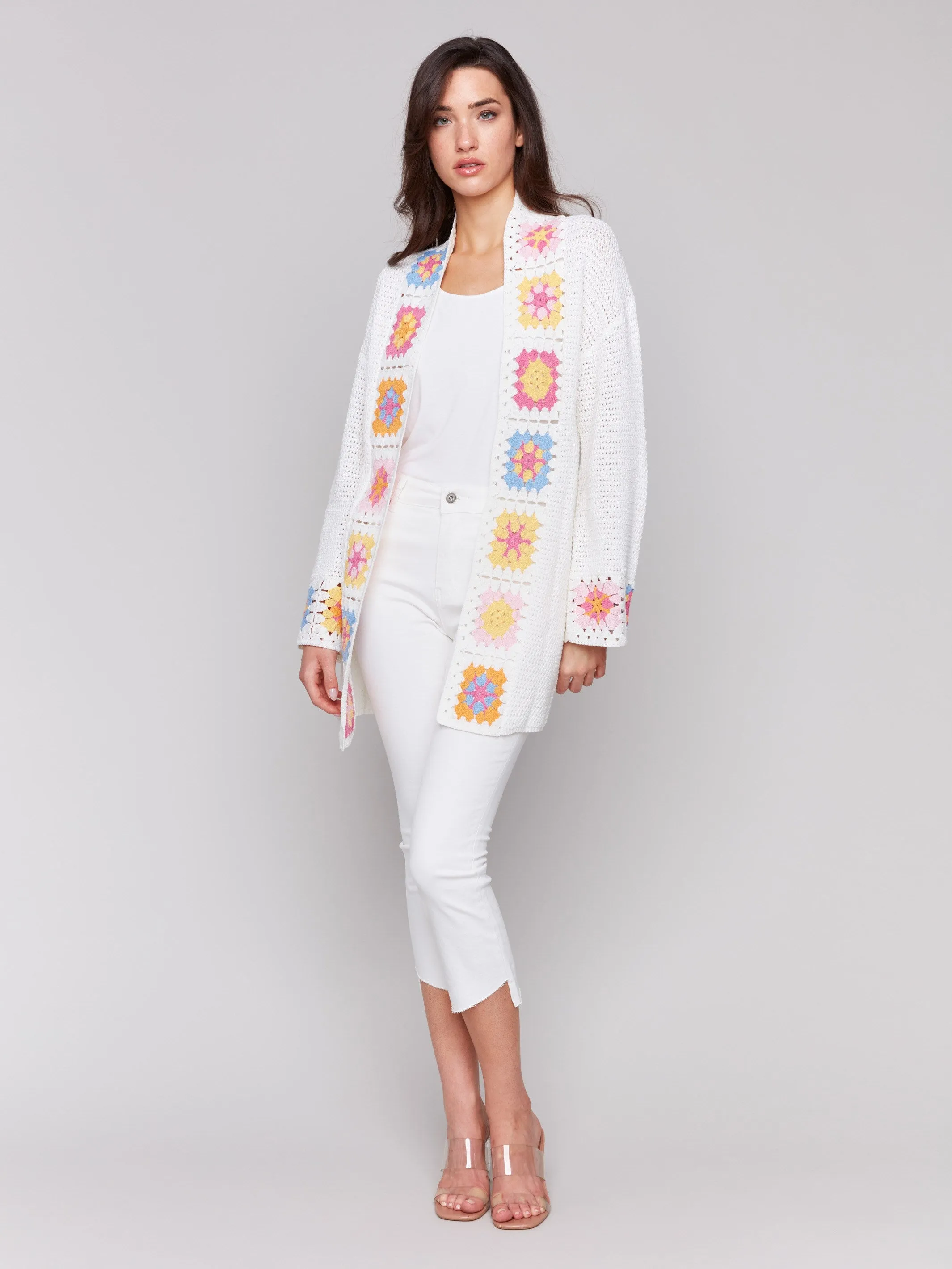 Cotton Crochet Border Cardigan - Natural