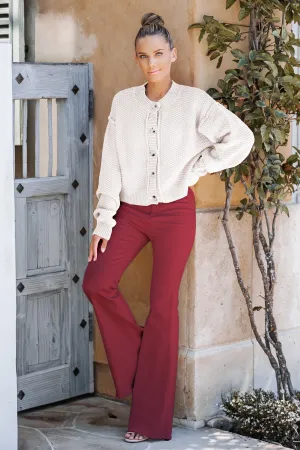 Cream Slouchy Textured Knit Cardigan