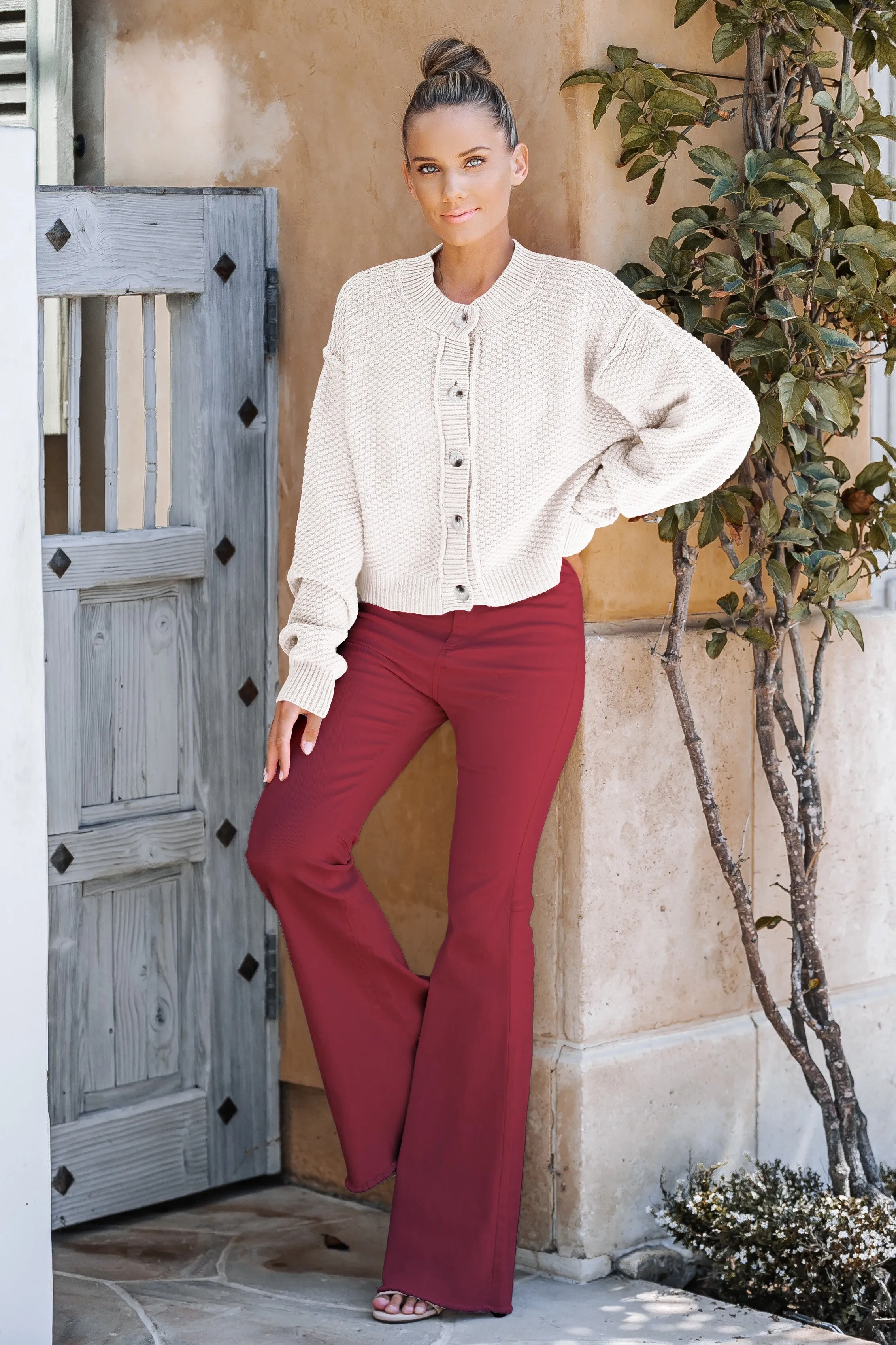 Cream Slouchy Textured Knit Cardigan