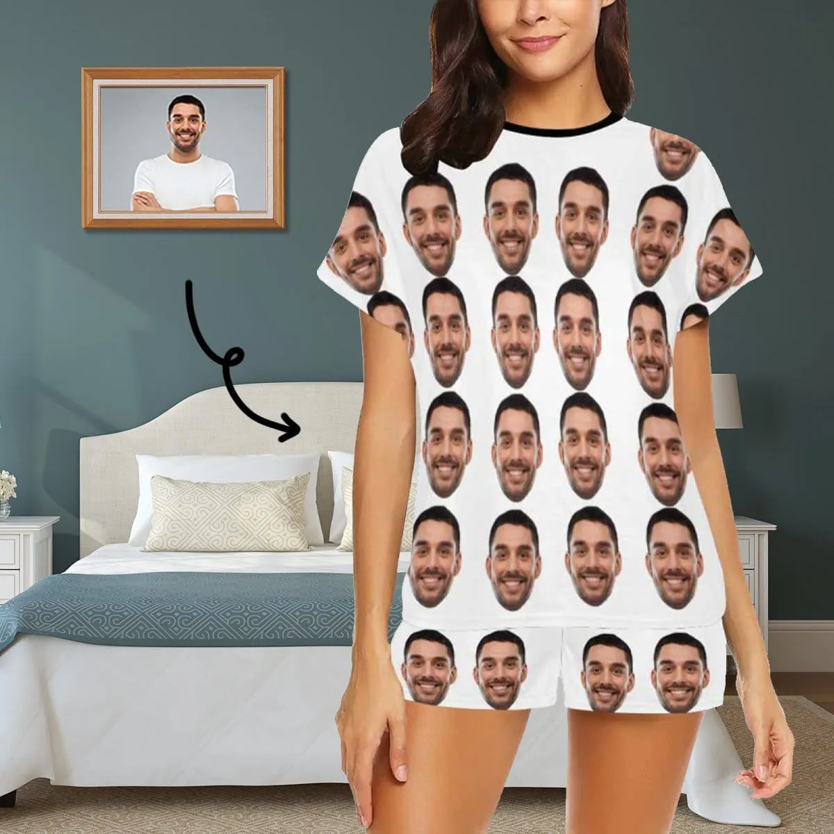 Custom Face Pajamas Girlfriend Sleepwear Personalized Women's Short Pajama Set Valentines Gift Birthday