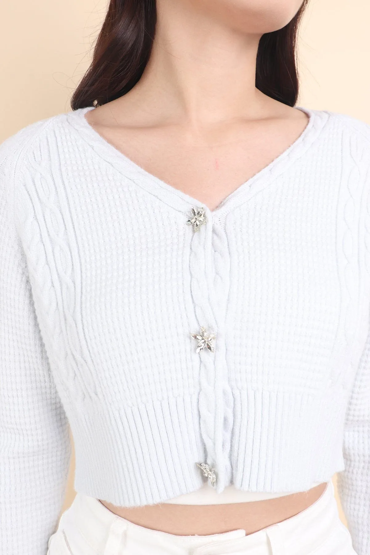 DANIELLE WEAVED CARDIGAN IN ICE BLUE
