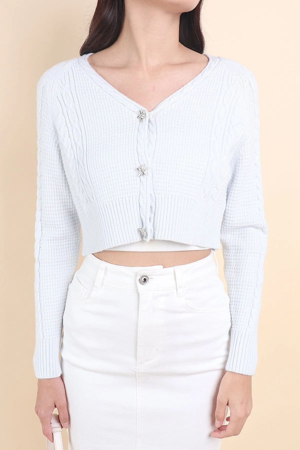 DANIELLE WEAVED CARDIGAN IN ICE BLUE