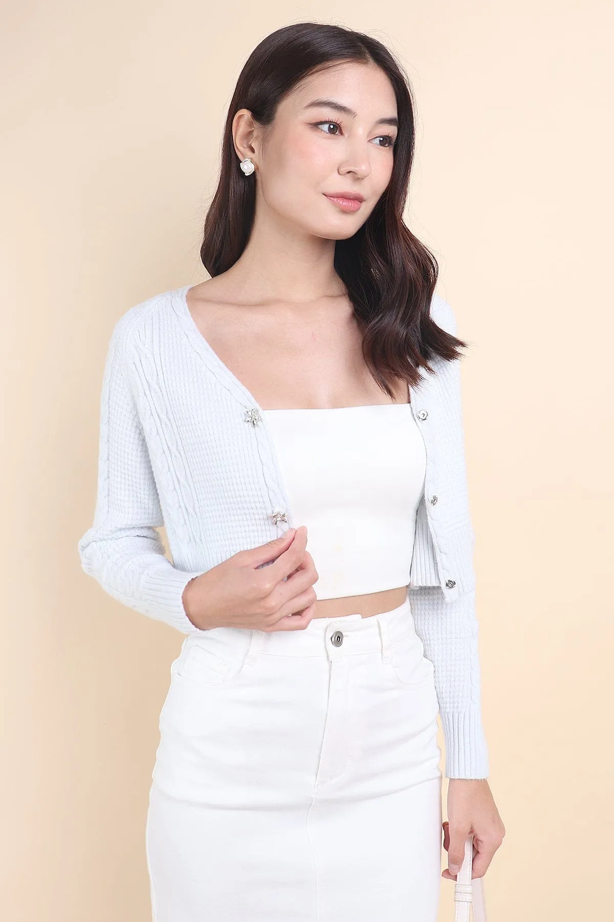 DANIELLE WEAVED CARDIGAN IN ICE BLUE