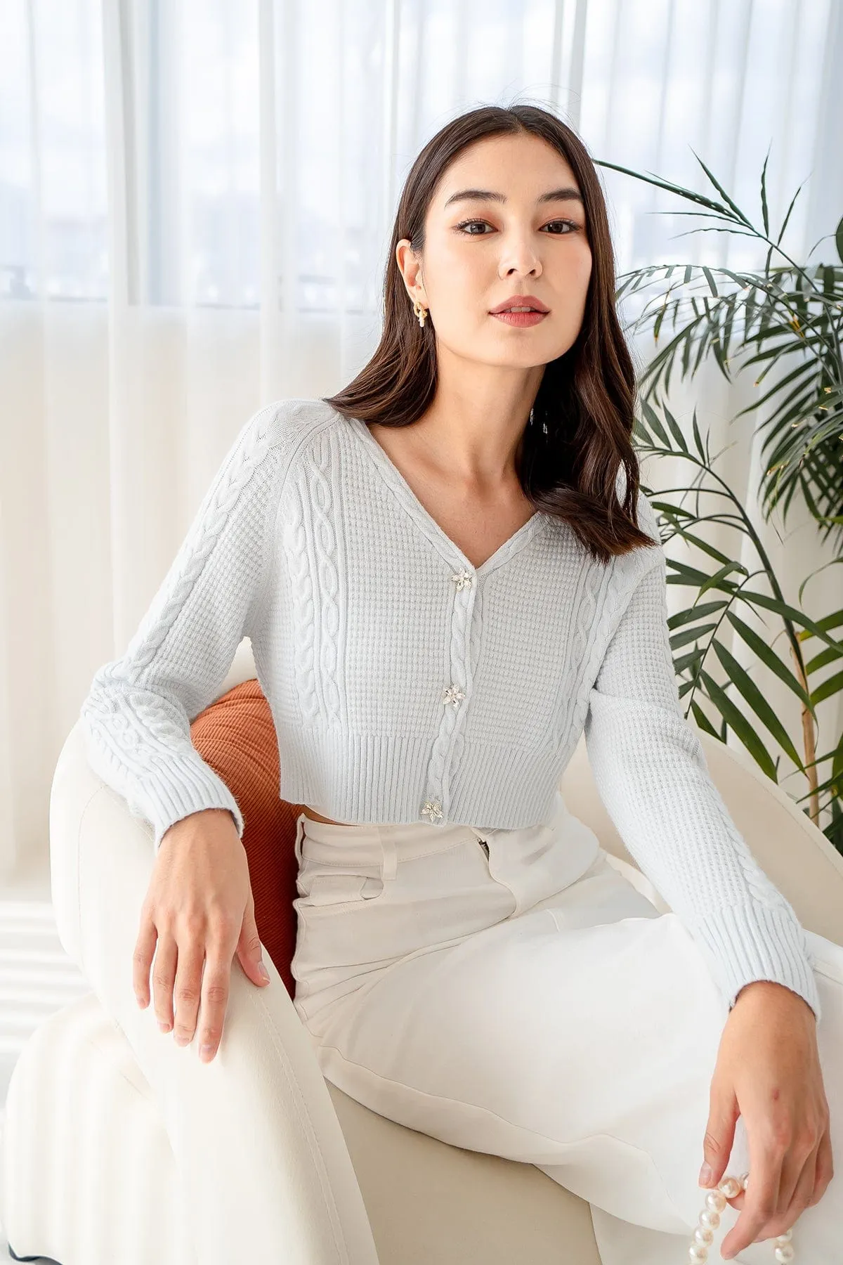DANIELLE WEAVED CARDIGAN IN ICE BLUE