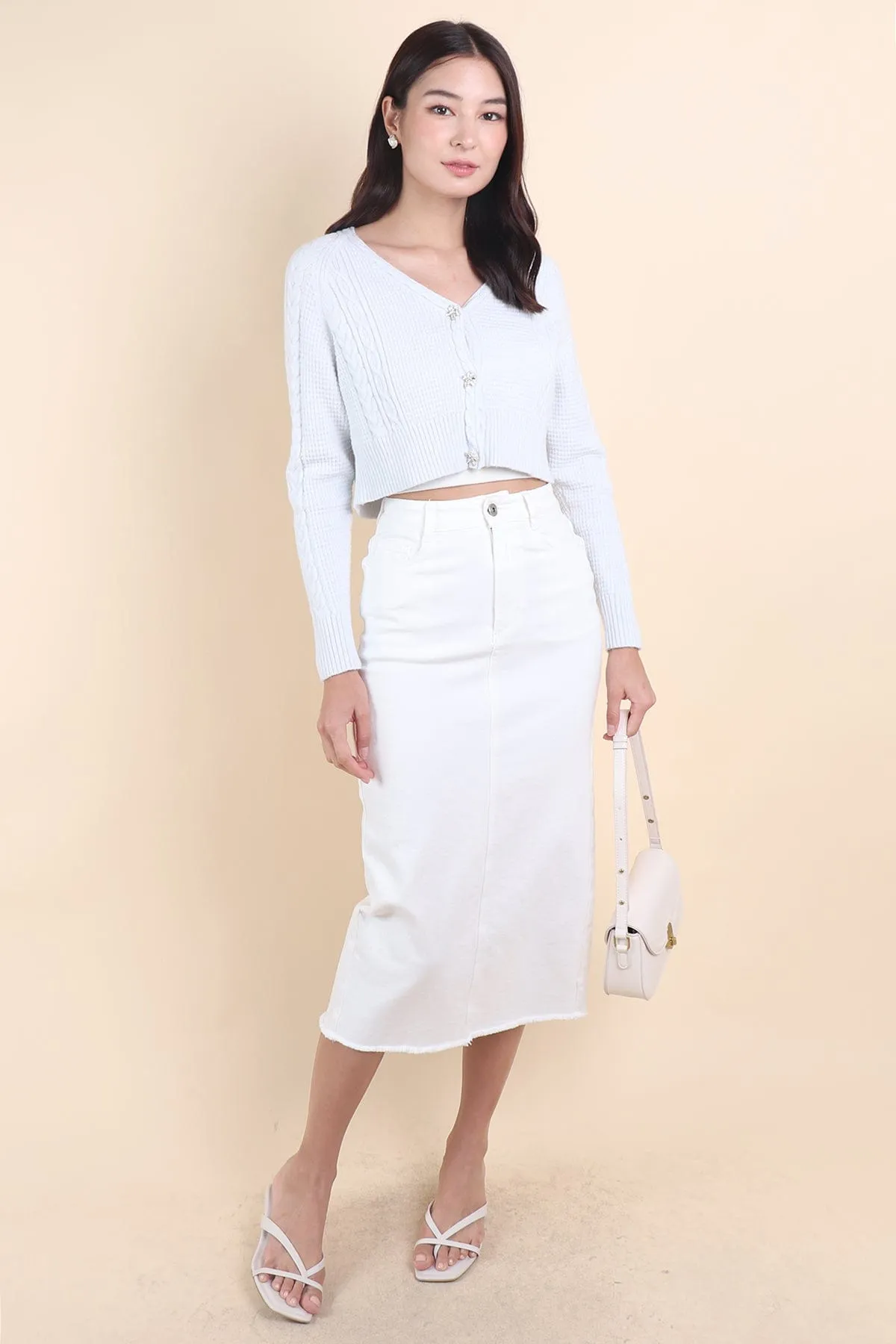 DANIELLE WEAVED CARDIGAN IN ICE BLUE