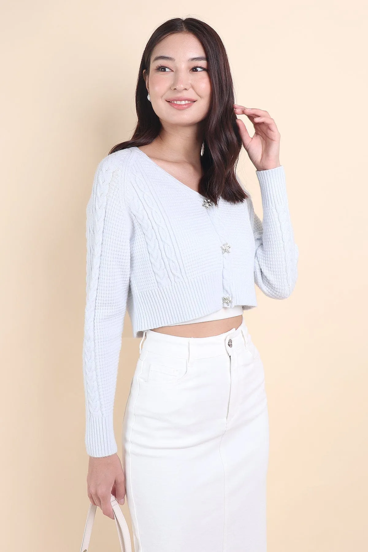 DANIELLE WEAVED CARDIGAN IN ICE BLUE