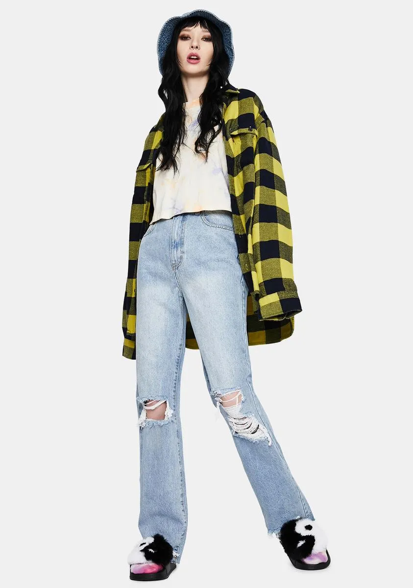 Distressed Light Wash Straight Leg Jeans