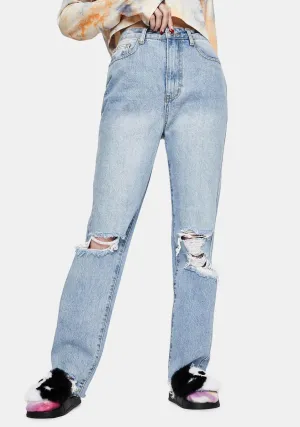 Distressed Light Wash Straight Leg Jeans