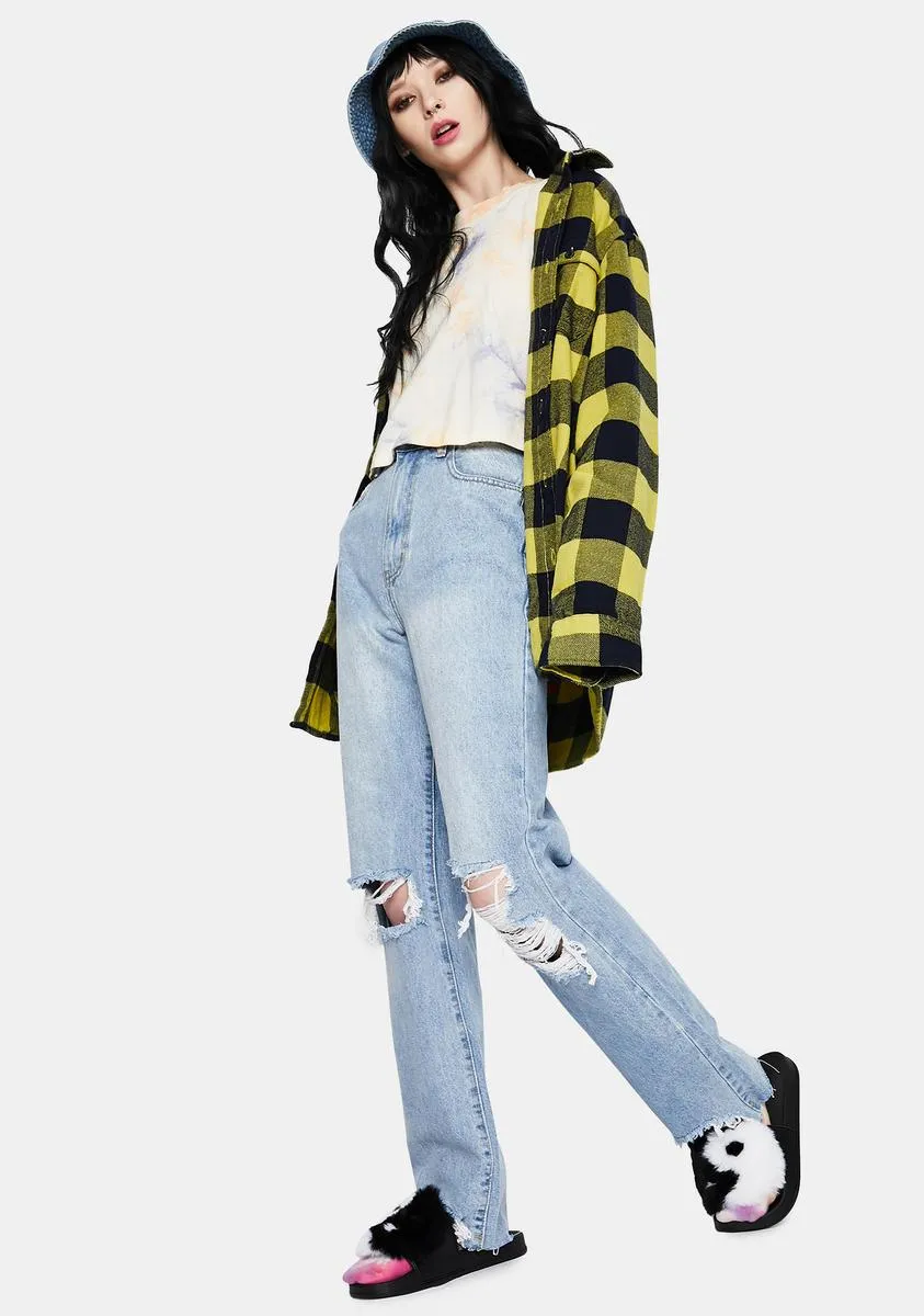 Distressed Light Wash Straight Leg Jeans
