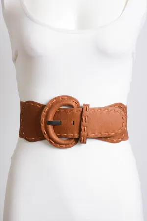 Distressed Wide Stitch Elastic Belt - Western Chic Style