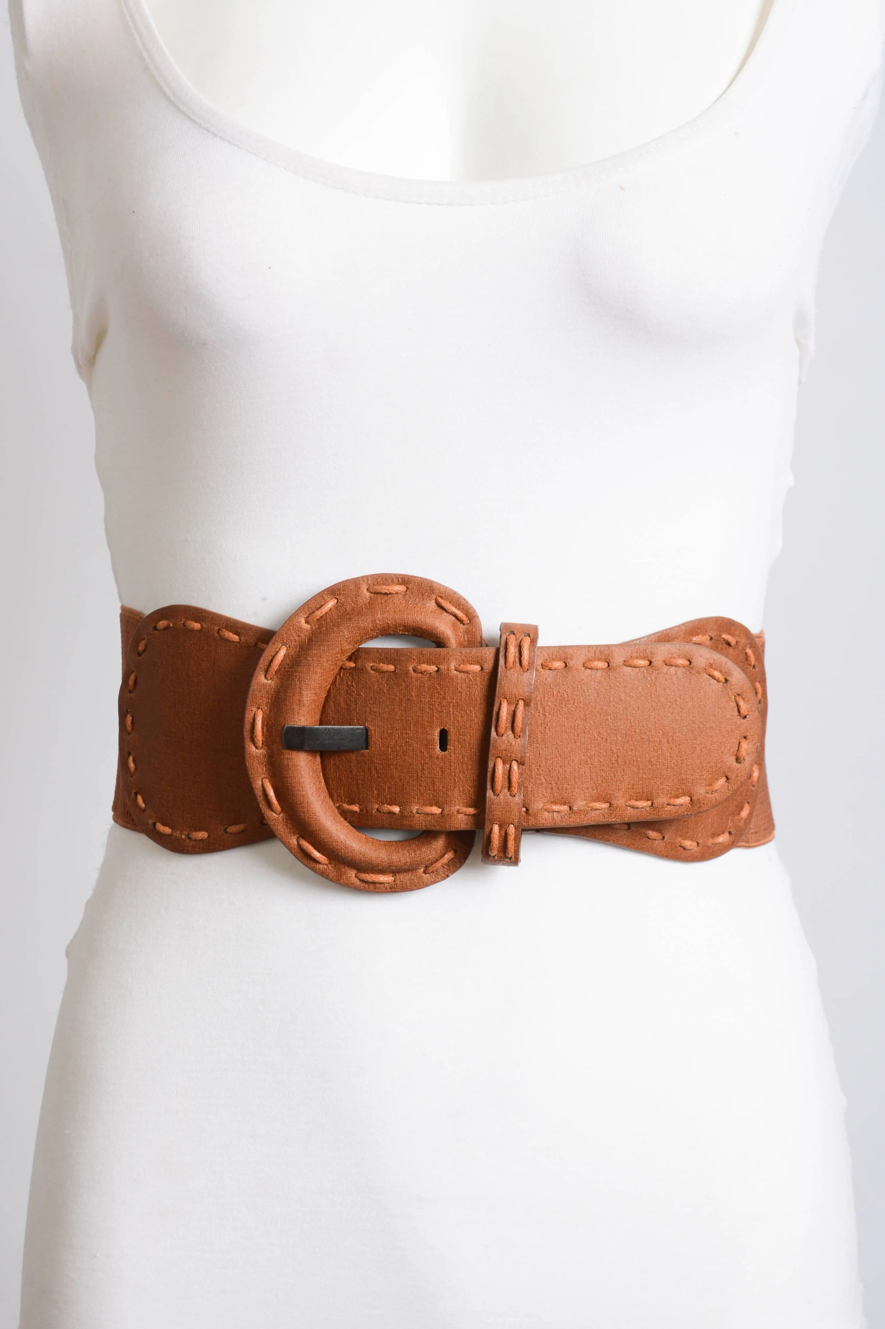 Distressed Wide Stitch Elastic Belt - Western Chic Style