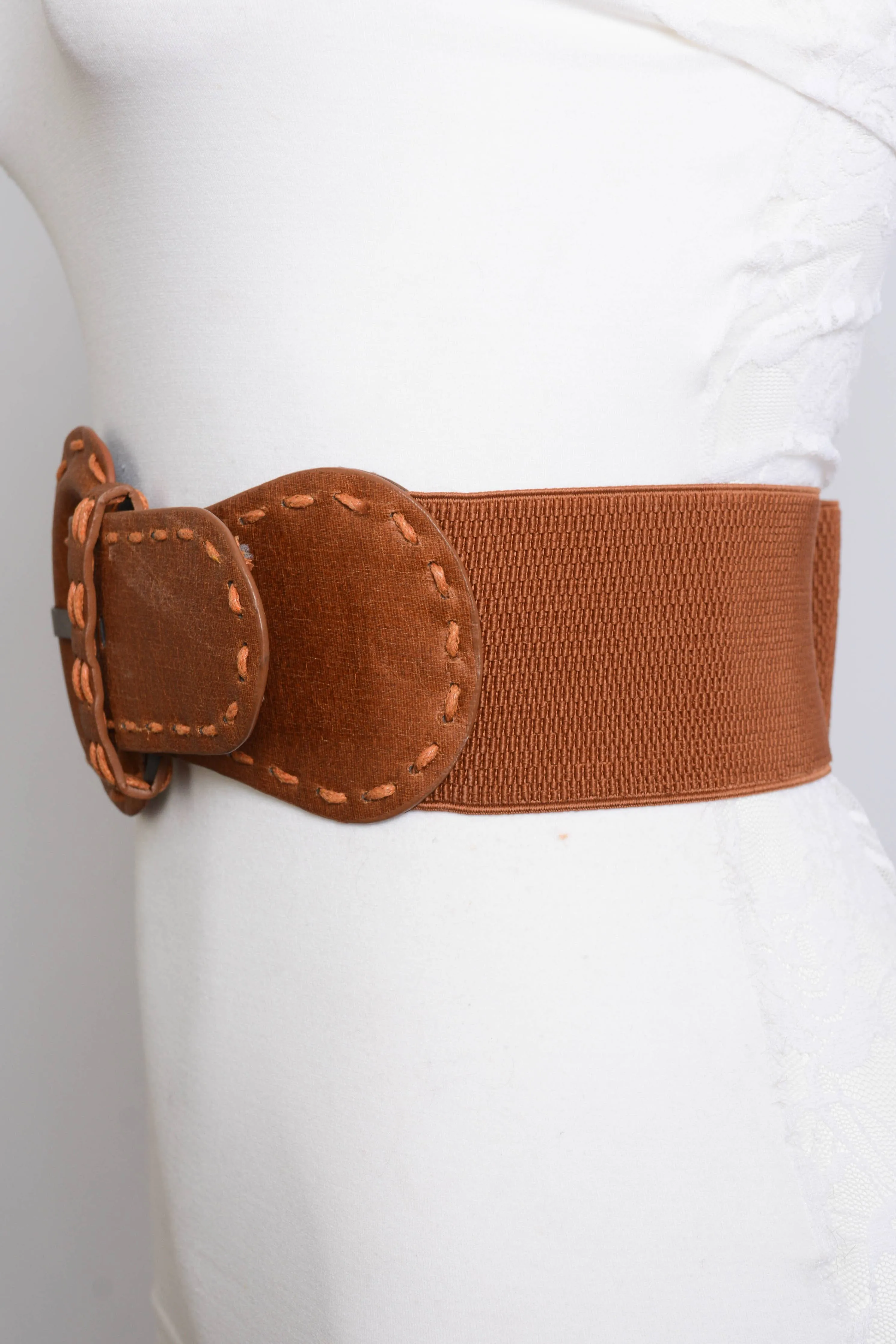 Distressed Wide Stitch Elastic Belt - Western Chic Style