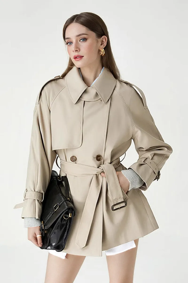 Double Breasted Short Trench Coat with Belt