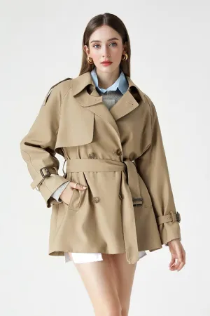 Double Breasted Short Trench Coat with Belt